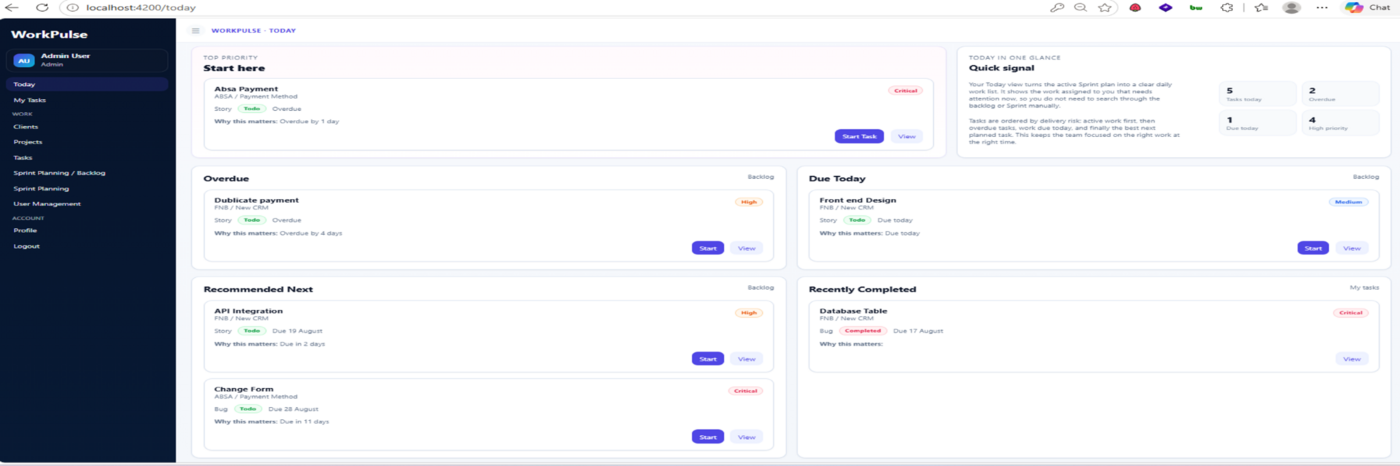 WorkPulse Today dashboard preview